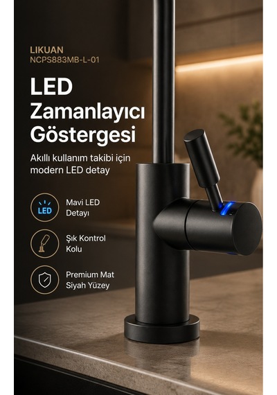 Ncps883cp-l Led Göstergeli Krom Arıtma Musluğu Premium Ro Musluk Siyah