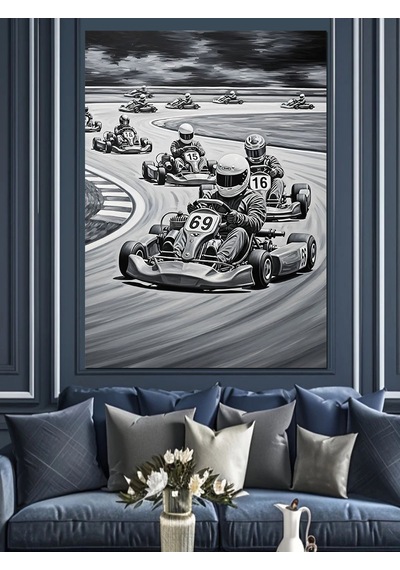 Ahşap Tablo Gokart Araba Yarışı Resmi