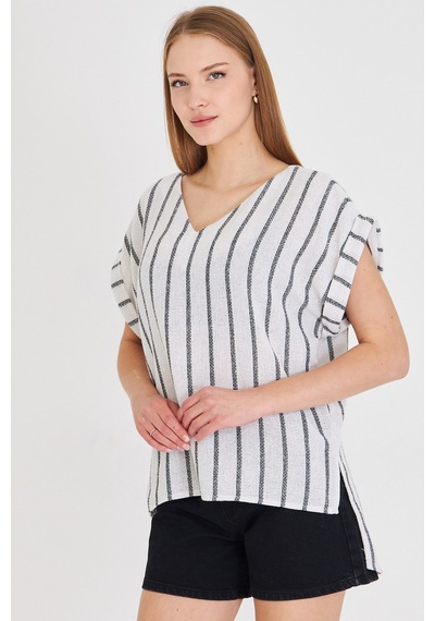 Armonika Kadın Siyah V Yaka Yanları Yırtmaçlı Arkası Uzun Duble Kol Detaylı Oversize Bluz Arm-25y001056 Armonika Kadın Siyah V Yaka Yanları Yırtmaçlı Arkası Uzun Duble Kol Detaylı Oversize Bluz Arm-25y001056
