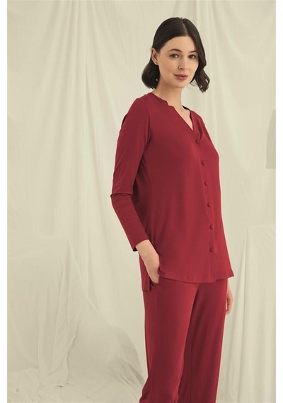 Aria's Closet Aesco Uzun Kollu Boydan Düğmeli V Yaka Pijama Takımı Karışık-çok Renkli