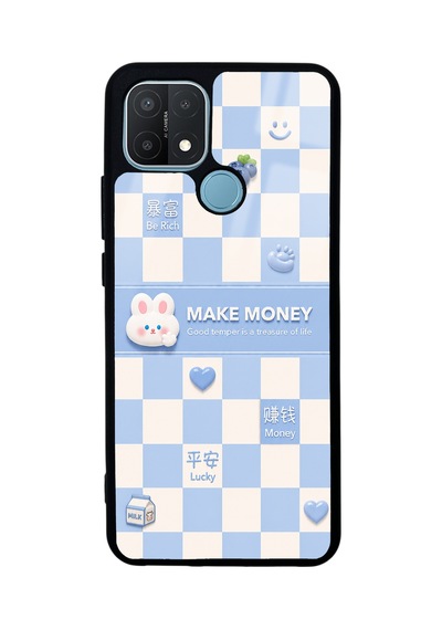 Oppo A15 Blue Make Money Tasarımlı Glossy Telefon Kılıfı Mavi