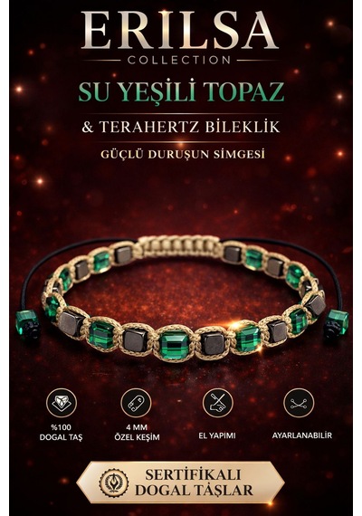 Sertifikalı Su Yeşili Topaz Terahertz Bileklik - 4 Mm Küp Kesim Çok Renkli