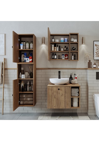 Lavabolu Mdf 65 Cm Lotus Çekmeceli Banyo Dolabı + Aynalı Dlp Atl Atlantik Çam