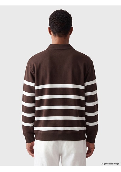 Lcw Vision Kahverengi Polo Yaka Çizgili Erkek Sweatshirt