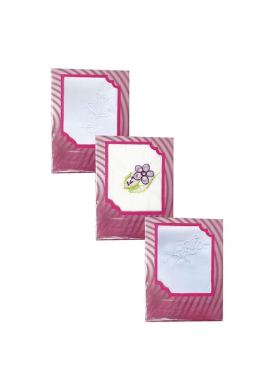 3 Lü Özel Paket Premium Kadın İşlemeli Mendil Seti %100 Pamuk 28x28 Cm