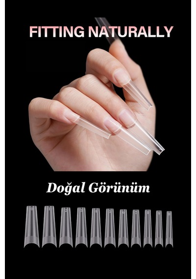 Protez Tırnak 500 Adet Jel Destekli Uzun Küt Yarım Ay Tips Özel Saklama Kutusunda Ekru