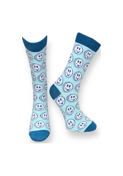 Me-vo Tekli Mavi Renkli Erkek - Kadın Unisex Esnek Nem Alabilen Pamuklu Emoji Desenli Soket Çorap Mavi