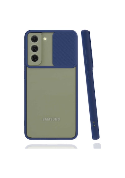 Kilifone - Galaxy S21 Fe Uyumlu - Kılıf Slayt Sürgülü Arkası Buzlu Lensi Kapak - Koyu Yeşil