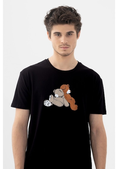 Koza İç Giyim Erkek Kısa Kollu Pamuklu Ekose Desenli Ayıcık Baskılı Pijama Takımı Ko60101 Turuncu