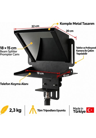 Pratic Teleprompter Pro Plus Set Kumanda Çanta Tripod Yerli Üretim