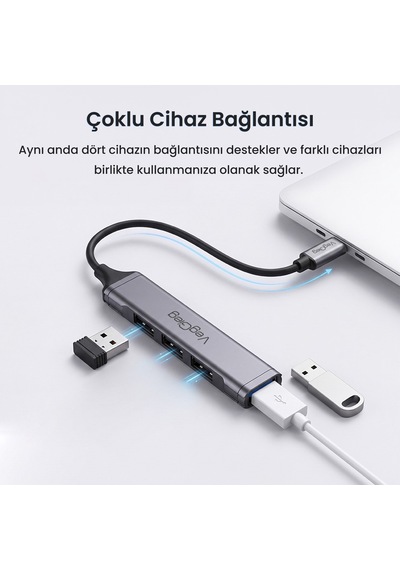 Veggieg 4 Portlu Type-c To Usb 3.0 + 3 Usb 2.0 Çoklayıcı Dönüştürücü Usb Hub
