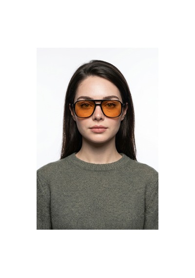 Horızon Siyah Çerçeve Geometrik Aviator Güneş Gözlüğü Turuncu Lens Unisex Uv400
