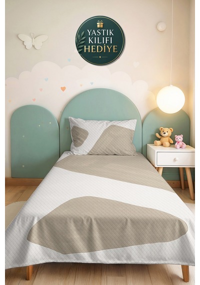 Bej Geometrik Genç Odası Tek Kişilik Pike Takımı - Ekru Minimal 160x220 Cm Kapitone Yatak Örtüsü Bordo
