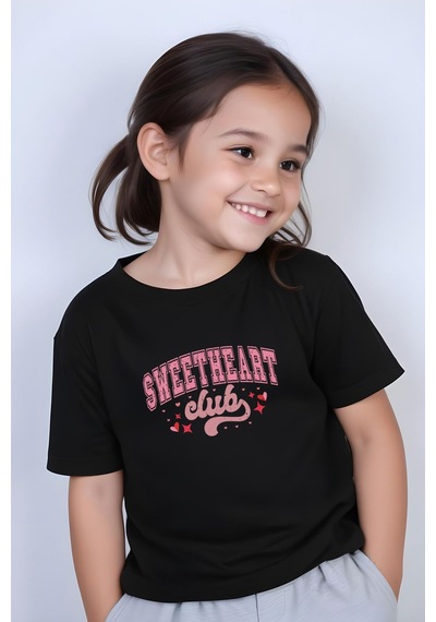 Fyk Kids Kız Çocuk Sweatheard Club Baskılı Tişört Siyah