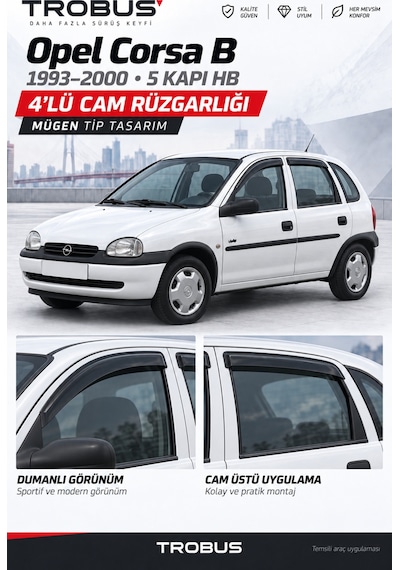 Opel Corsa B Swing City 1993-2000 Cam Rüzgarlığı 4'lü