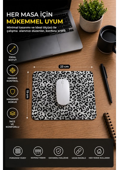 Leopar Desenli Siyah Ergonomik Mouse Pad Kaymaz Tabanlı Ev & Ofis Kullanımı Fare Altlığı