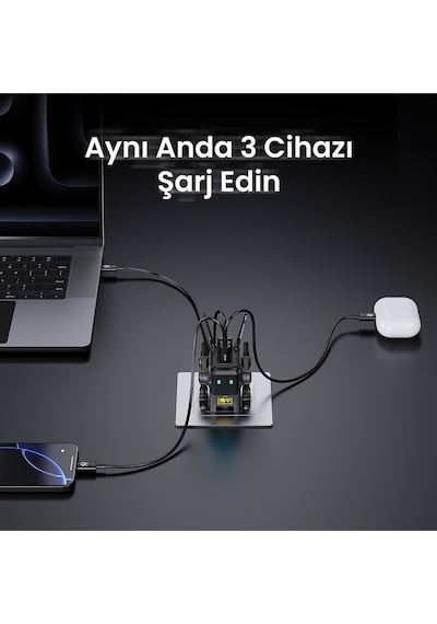 Gravastar Alpha65 Robot Figürlü 65w Hızlı Şarj Adaptörü Ve Şarj Standı, Gri
