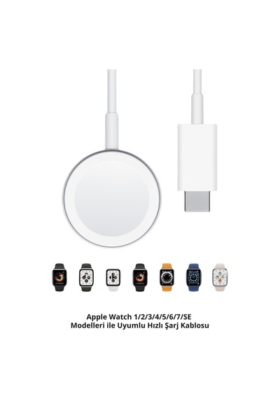 Wearfitpro İos Apple Watch Modelleri İle Uyumlu Type-c Usb-c Manyetik Hızlı Şarj Kablosu 1 Metre