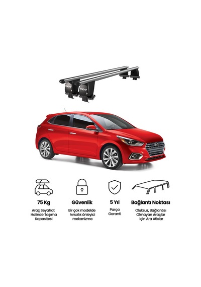 Royal Hyundai Accent V 2017 Ve Sonrası Uyumlu Gri Kilitli Ara Atkı Port Bagaj Tavan Barı
