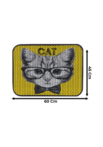 Renkli Desenli Elekli Kedi Tuvalet Önü Paspası 45 X 60 Cm Küçük Sarı - 834019626