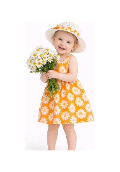 Chicsy Baby Tatlı Kız Bebek Papatya Desenli Tarz Elbise Şapkalı Yazlık Kombin Sarı