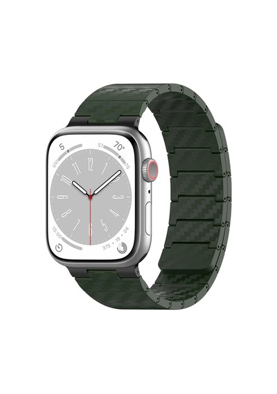 Movenchy Apple Watch 45mm Carbon Steel Kordon - Koyu Yeşil Açık Mor