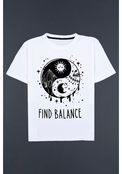 Uyguntarz Yin & Yang Tasarım Unisex T-shirt Beyaz