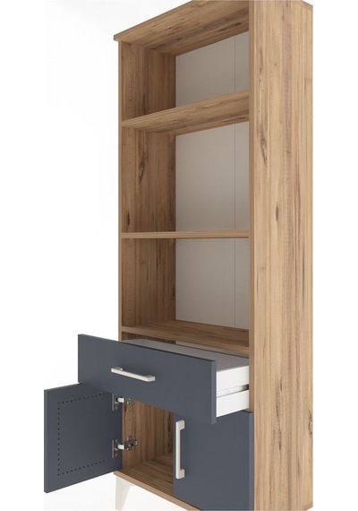 Arges Dolap 3 Raflı Tek Çekmeceli 2 Kapaklı 60x30x163 Çam-antrasit Atlas Çam