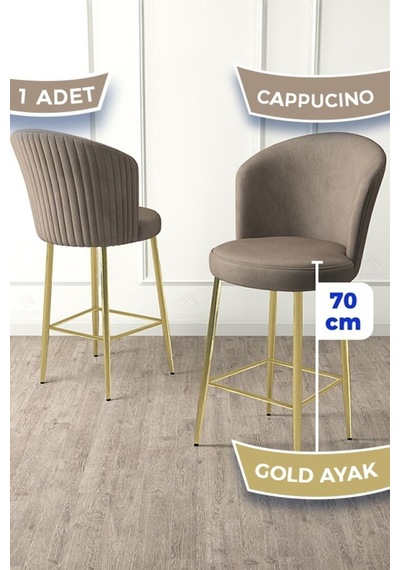 Canisa Fora Serisi 1 Adet Gold Kaplama Metal Ayaklı Babyface Kumaş Cappucino Bar Sandalyesi Sandalye Cappucıno Ayaklar Gold