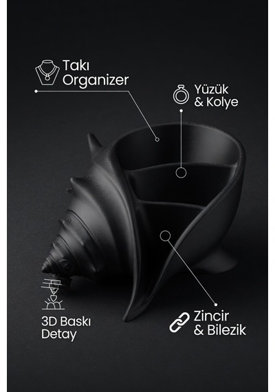 Deniz Kabuğu Takı Organizer Dekoratif Takı Kutusu Yüzük, Kolye Ve Bileklik Düzenleyici Siyah