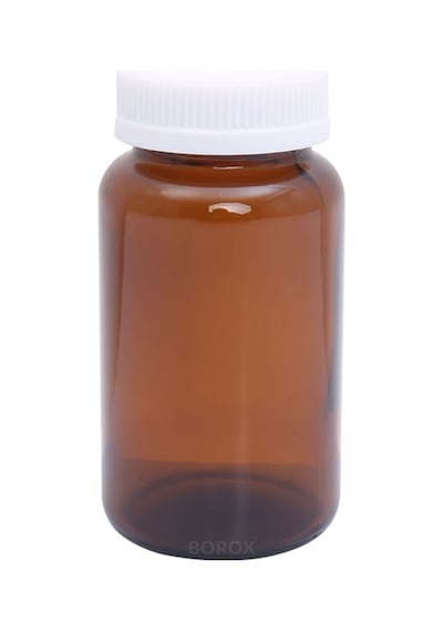 Borox Amber Cam Şişe 300 ML Beyaz Bastır Aç Kapaklı Ecza Şişe