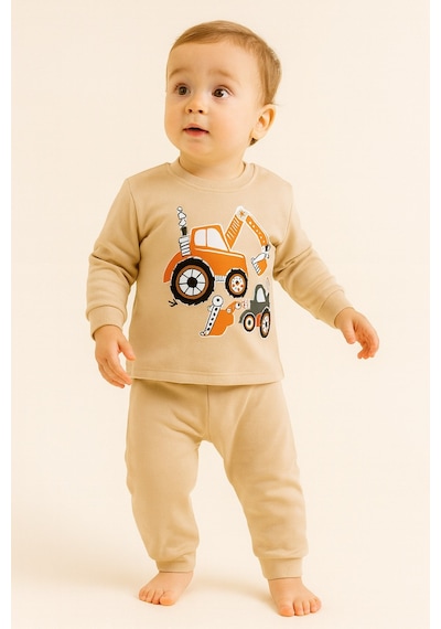 Aden Kids Çocuk Mevsimlik Penye Pijama Takımı Bej