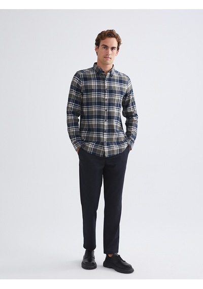 Lcwaıkıkı Classic Haki Regular Fit Ekose Gabardin Erkek Gömlek