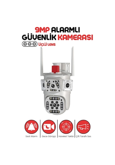 9 Mp Ultra Hd 3 Lensli Dış Mekan Gece Görüşlü Akıllı Ip Güvenlik Kamerası Genel