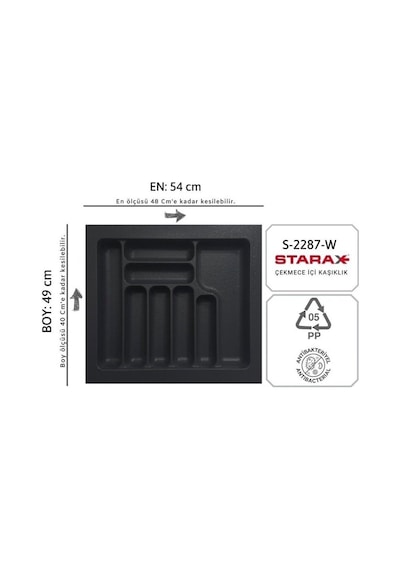 S-2287-g 54x49 Çekmece Içi Gri Plastik Kaşıklık 48x40 A Kadar Kesilebilir Gri