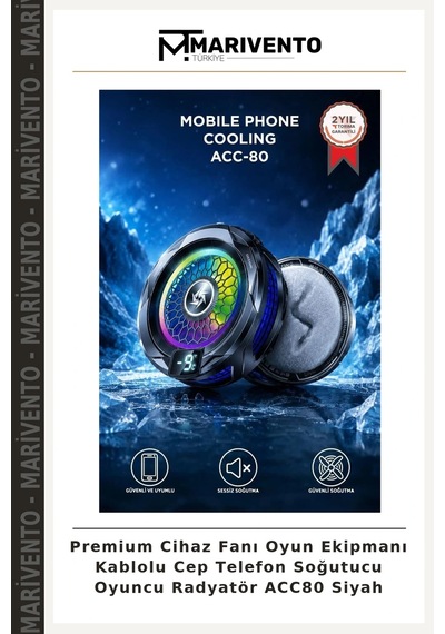 Premium Cihaz Fanı Oyun Ekipmanı Kablolu Cep Telefon Soğutucu Oyuncu Radyatör Acc80 Siyah