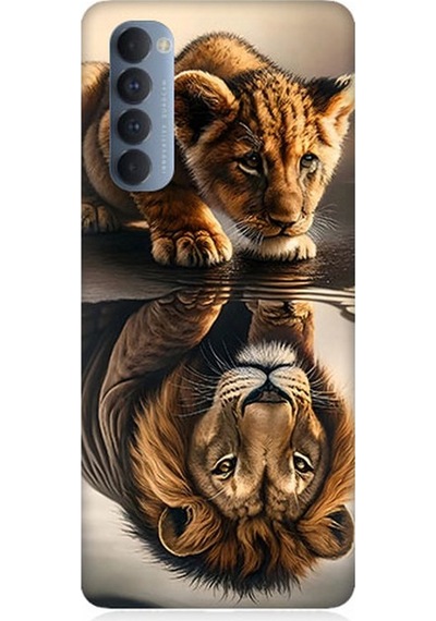 Oppo Reno 4 Pro Uyumlu Aslana Bakan Yavru Desenli Silikon Kılıf Çok Renkli
