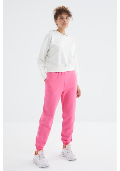 Tommy Life Şeker Pembe Yüksek Bel Şardonlu 3 İplik Pamuklu Basic Kadın Eşofman Altı - 94624 Şeker Pembe
