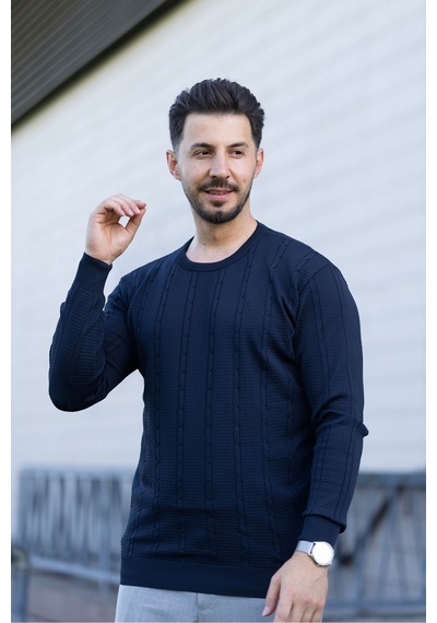 Hk Premium Erkek Fitilli Triko Kazak Slim Fit Bisiklet Yaka Likralı Kışlık Sweatshirt Lacivert Hk Premium Erkek Fitilli Triko Kazak Slim Fit Bisiklet Yaka Likralı Kışlık Sweatshirt Lacivert