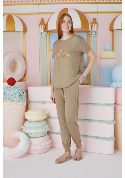 Sevim Kadın Kısa Kol Yağ Yeşili Pijama Takım C3t0n551 001