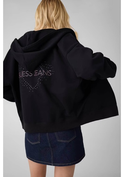 Guess Stras Taşlı Fermuarlı Siyah Kadın Sweatshirt W6yq10k3872