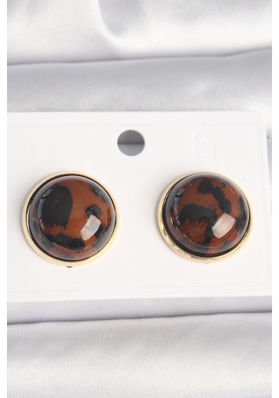Pirinç Gold Renk 3d Daire Leopar Model Kadın Küpe Çok Renkli