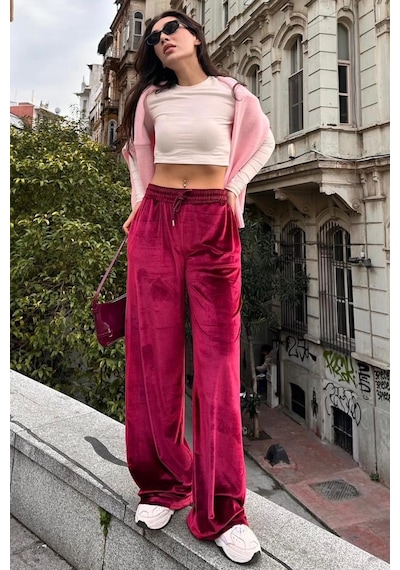 Madmext Bordo Bol Paça Kadife Pantolon Mg2283 Bordo