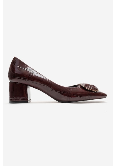 Luvishoes Velora Bordo Baskılı Tokalı Kadın Kalın Topuklu Ayakkabı Bordo