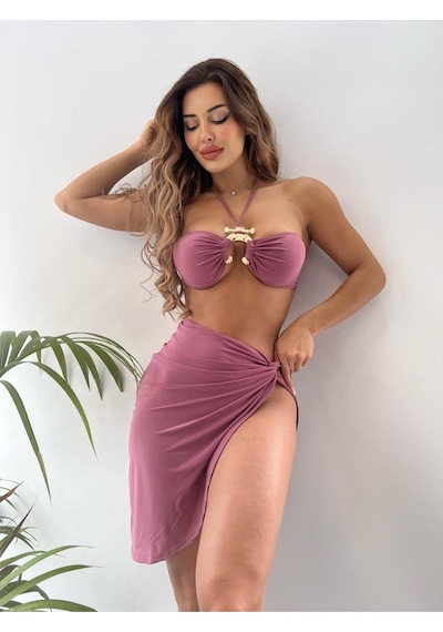 Pink Life Gül Kurusu Sandy Kumaş Tokalı Boyundan Bağlamalı İkili Takım Gülkurusu