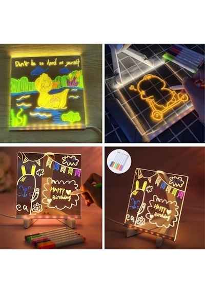 Bakgelal Led Işıklı Yazı Ve Çizim Panosu, Silinebilir Fosforlu Kalemli, Not Tahtası, Led Li Çocuk Çizim Panosu, Işıklı Mesaj Tahtası, 124-Pembe