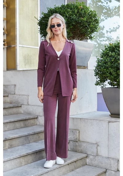 Kadın İpeksi Esnek Modal Kumaş V Yaka Uzun Kol Omuz Aksesuarlı Düğmeli Uzun Blazer Ceket-bordo Bordo Kadın İpeksi Esnek Modal Kumaş V Yaka Uzun Kol Omuz Aksesuarlı Düğmeli Uzun Blazer Ceket-bordo Bordo