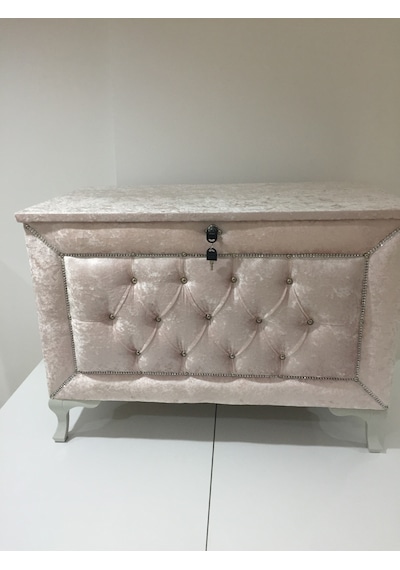 Çeyiz Sandık Kapitone Model 3lü Set Pembe Kadife Kumaş İçi Kırmızı Tela Kutu Sevk El Yapım
