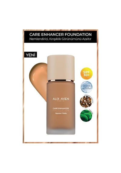 Alix Avien   Nemlendirici SPF30 Parlak Bitişli Fondöten Care Enhancer 820 Burnt Almond