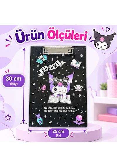 Bakgelal Kuromi Fal Ve Büyü Temalı Siyah Metal Mandal Klipsli Sekreterlik Ve Bloknot Altlığı A4 Uyumlu - 9065500888634